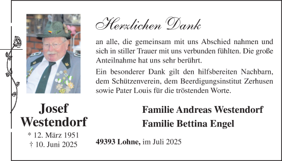 Anzeige von Josef Westendorf von OM-Medien