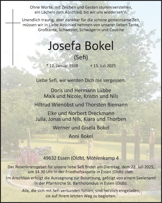 Anzeige von Josefa Bokel von OM-Medien