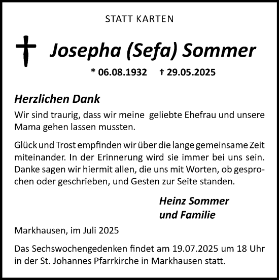 Anzeige von Josepha Sommer von OM-Medien