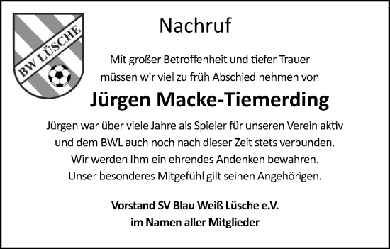 Anzeige von Jürgen Macke-Tiemerding von OM-Medien