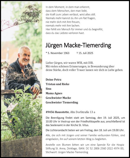 Anzeige von Jürgen Macke-Tiemerding von OM-Medien