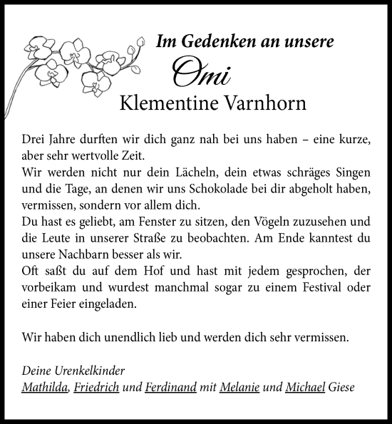 Anzeige von Klementine Varnhorn von OM-Medien