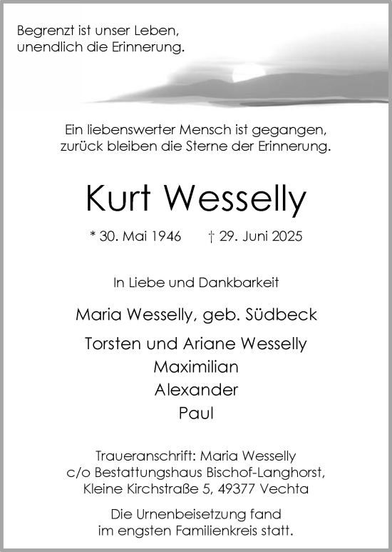 Anzeige von Kurt Wesselly von OM-Medien