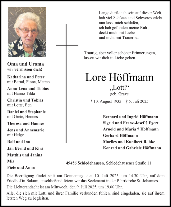 Anzeige von Lore Höffmann von OM-Medien