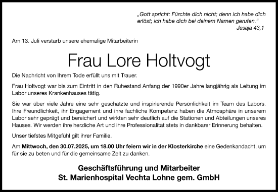 Anzeige von Lore Holtvogt von OM-Medien
