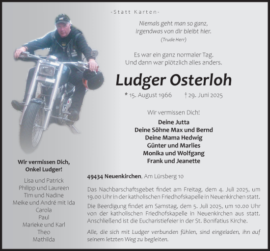 Anzeige von Ludger Osterloh von OM-Medien