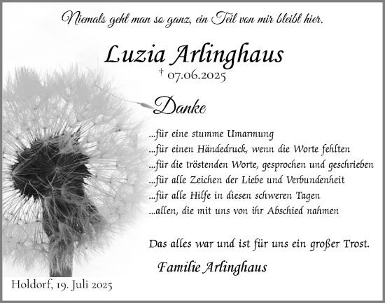 Anzeige von Luzia Arlinghaus von OM-Medien