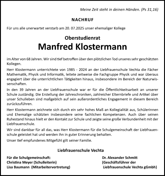 Anzeige von Manfred Klostermann von OM-Medien