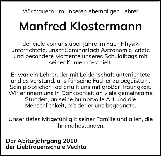 Anzeige von Manfred Klostermann von OM-Medien