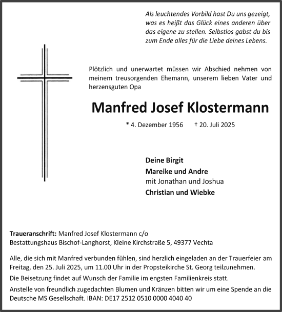 Anzeige von Manfred Josef Klostermann von OM-Medien