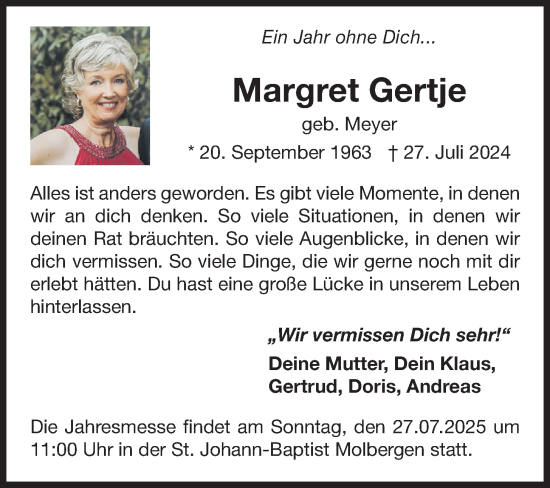 Anzeige von Margret Gertje von OM-Medien