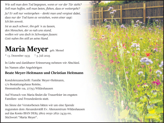 Anzeige von Maria Meyer von OM-Medien