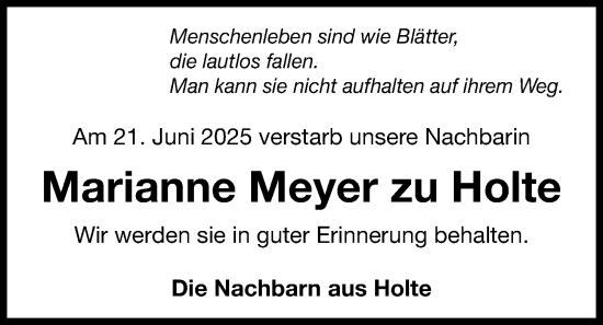 Anzeige von Marianne Meyer zu Holte von OM-Medien