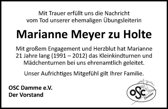 Anzeige von Marianne Meyer zu Holte von OM-Medien