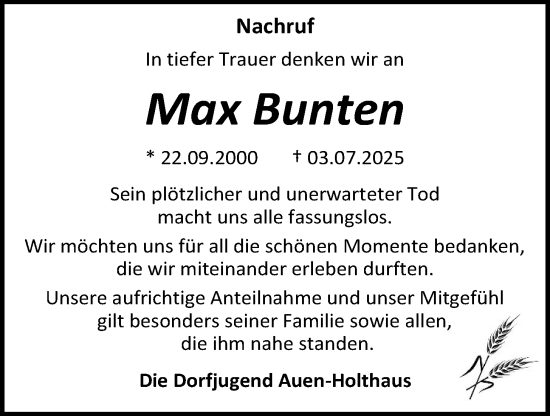 Anzeige von Max Bunten von OM-Medien