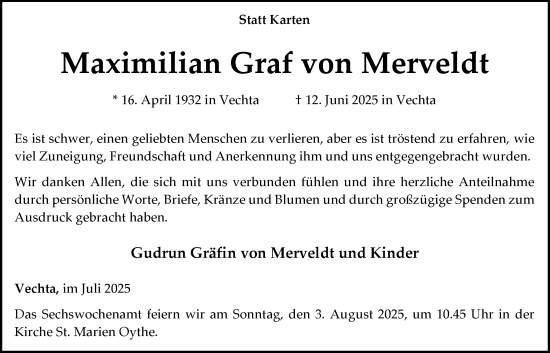 Anzeige von Maximilian Graf von Merveldt von OM-Medien