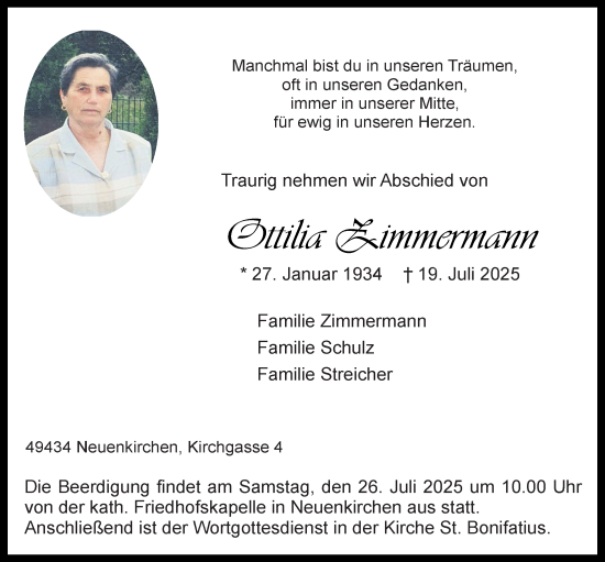 Anzeige von Ottilia Zimmermann von OM-Medien