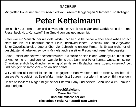 Anzeige von Peter Kettelmann von OM-Medien