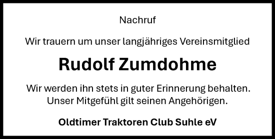 Anzeige von Rudolf Zumdohme von OM-Medien