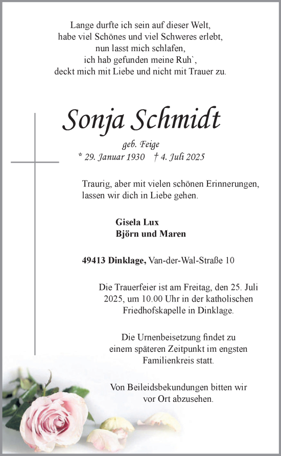 Anzeige von Sonja Schmidt von OM-Medien