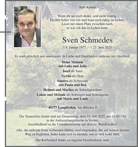 Anzeige von Sven Schmedes von OM-Medien