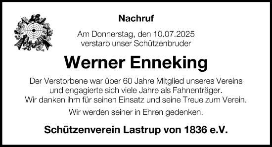 Anzeige von Werner Enneking von OM-Medien