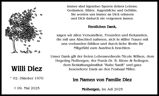 Anzeige von Willi Diez von OM-Medien