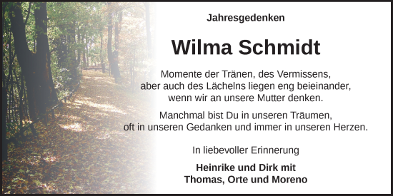 Anzeige von Wilma Schmidt von OM-Medien