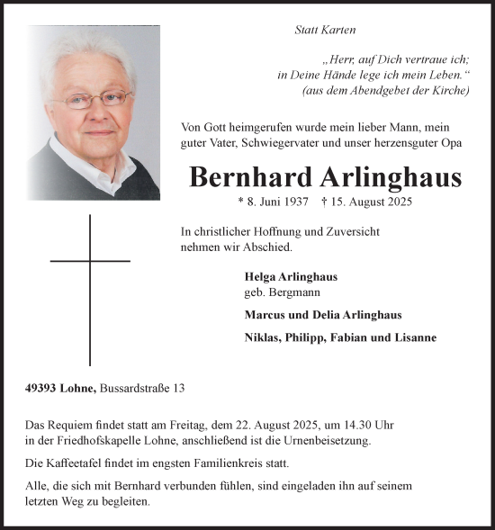Anzeige von Bernhard Arlinghaus  von OM Medien