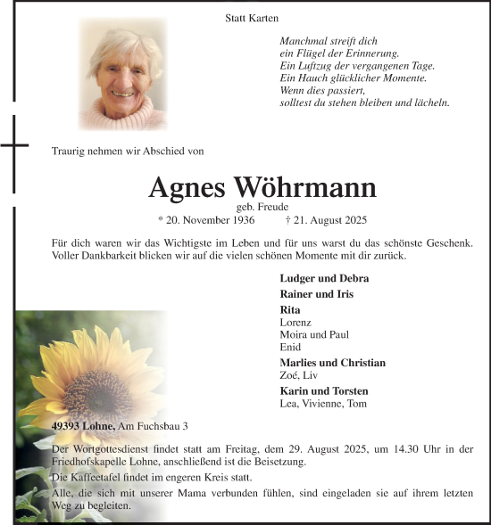 Anzeige von Agnes Wöhrmann  von om-medien