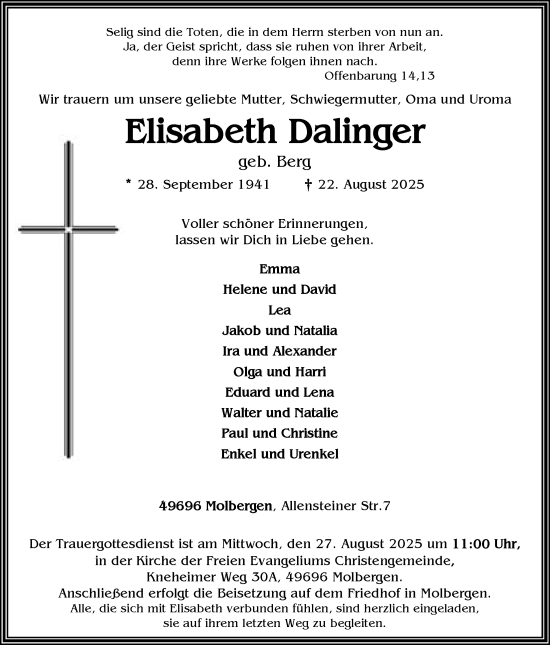 Anzeige von Elisabeth Dalinger von OM-Medien