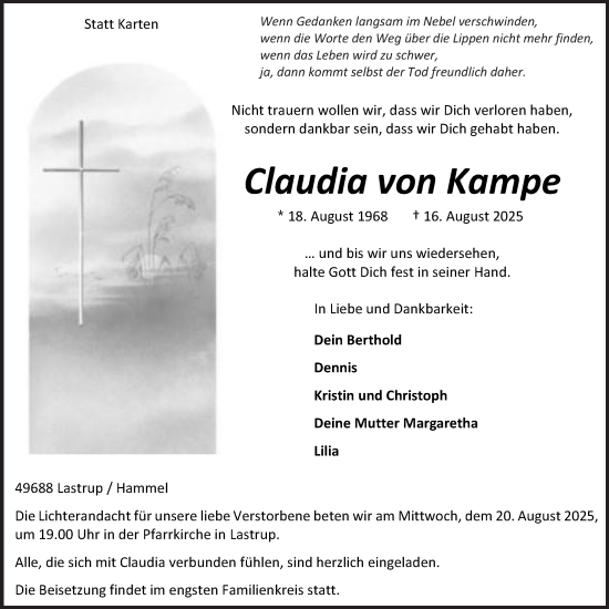 Anzeige von Claudia von Kampe von OM-medien
