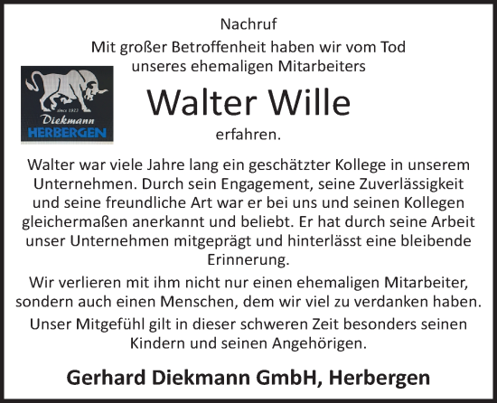 Anzeige von Walter Wille von OM-Medien
