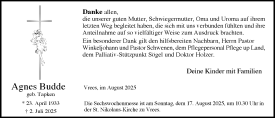 Anzeige von Agnes Budde von OM-Medien