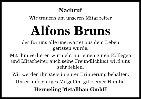 Anzeige von Alfons Bruns von OM-Medien