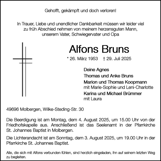 Anzeige von Alfons Bruns von OM-Medien