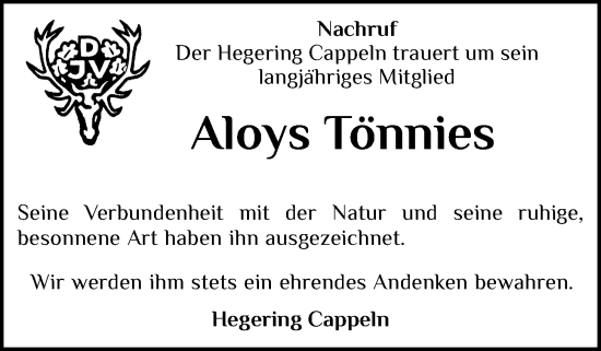 Anzeige von Aloys Tönnies von OM-Medien