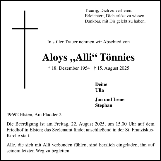 Anzeige von Aloys Tönnies von OM-Medien