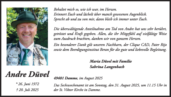 Anzeige von Andre Düvel von OM-Medien