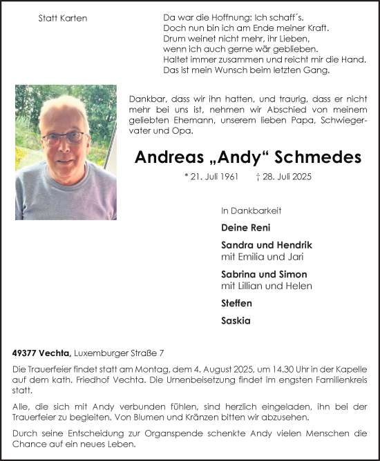 Anzeige von Andreas Schmedes von OM-Medien