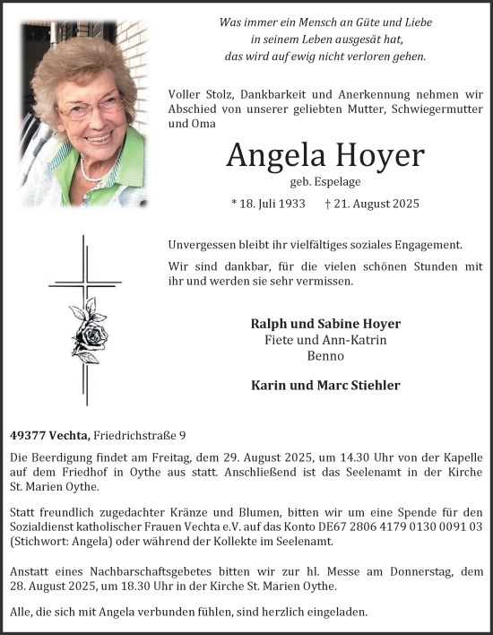 Anzeige von Angela Hoyer von OM-Medien