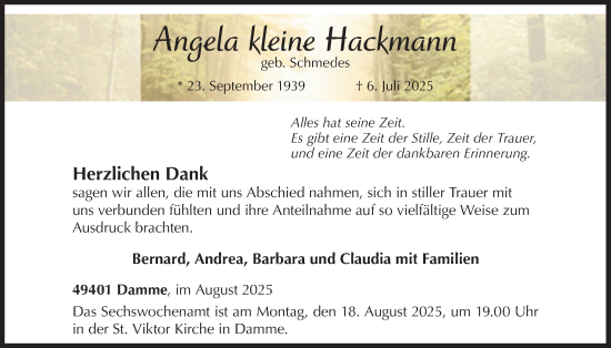 Anzeige von Angela Kleine Hackmann von OM-Medien