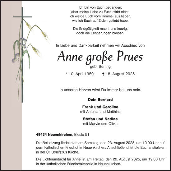 Anzeige von Anne große Prues von OM-Medien