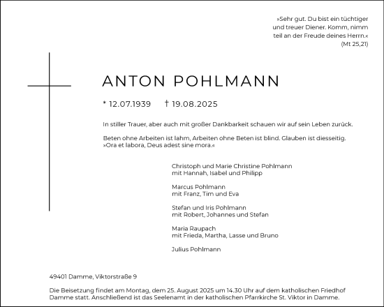Anzeige von Anton Pohlmann von OM-Medien
