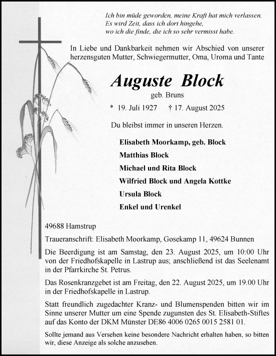 Anzeige von Auguste Block von OM-Medien