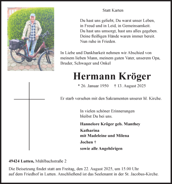 Anzeige von Hermann Kröger  von OM Medien