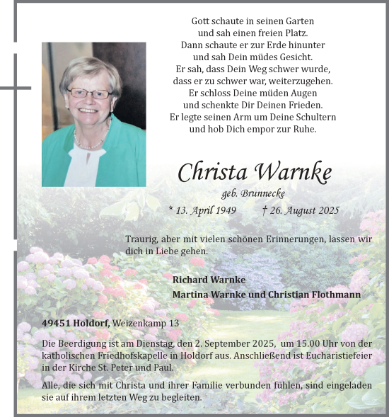 Anzeige von Christa Warnke von OM-Medien