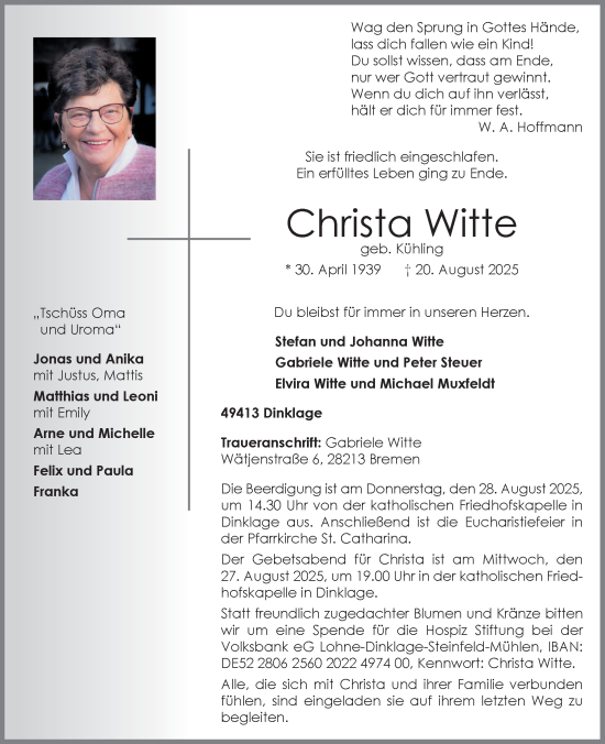 Anzeige von Christa Witte von OM-Medien