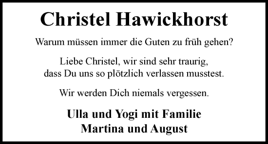 Anzeige von Christel Hawickhorst von OM-Medien