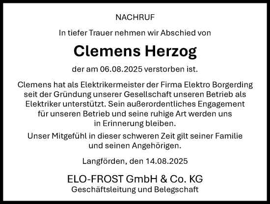 Anzeige von Clemens Herzog von OM-Medien